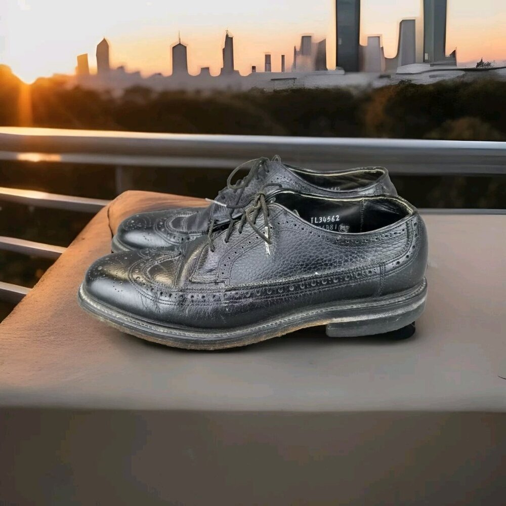 ✅VTG Regal Black Leather Dress Oxfords Longwing Brogue Men's Shoes 8 Wide